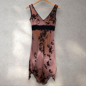 Vtg‎ Y2K WhimsiGoth Fairy Beaded Silk Asymmetric Bias Handkerchief Dress Sz 6